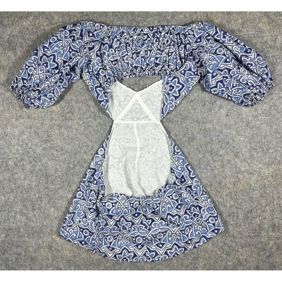 Chakeris Charleston Off The Shoulder Blouse Women’s M Blue Geometric Cut Out NWT - Picture 2 of 10